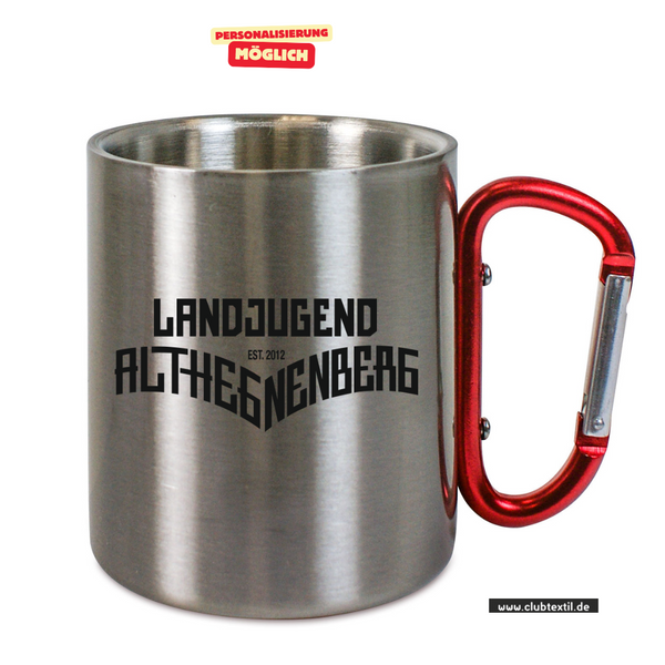 CT Edelstahl-Tasse mit Karabiner Trek - silber - Landjugend Althegnenberg e.V.