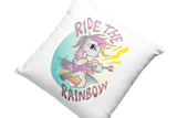 Kissen Kinder Motivkissen Einhorn Pink mit Spruch "Ride The Rainbow"