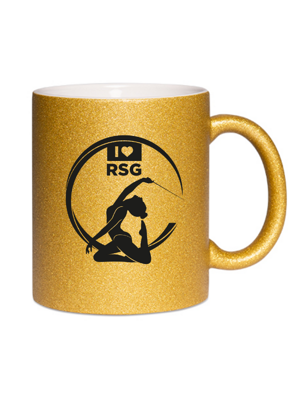 CT Glitzer-Tasse "I love RSG" - Tänzerin kniend - gold