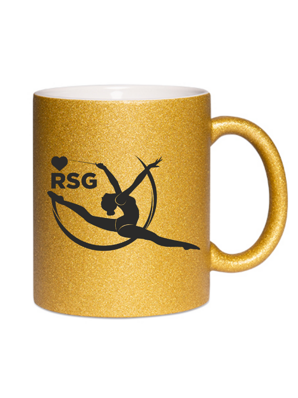 CT Glitzer-Tasse "I love RSG" - Tänzerin springend - gold