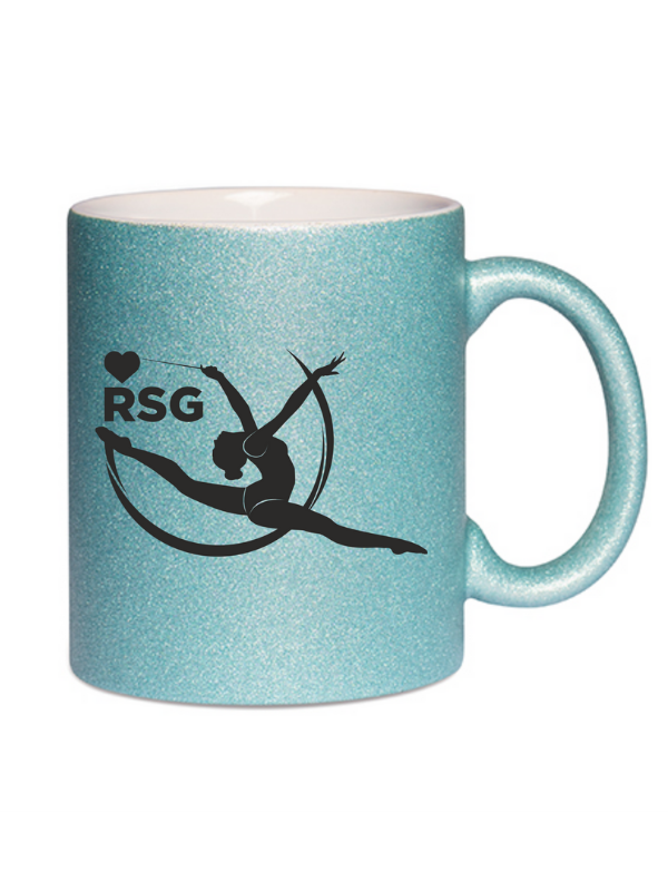 CT Glitzer-Tasse "I love RSG" - Tänzerin springend - türkis