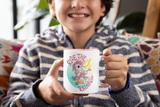 Tasse Einhorntasse Kindertasse Einhorn pink Tasse mit Spruch Ride the Rainbow